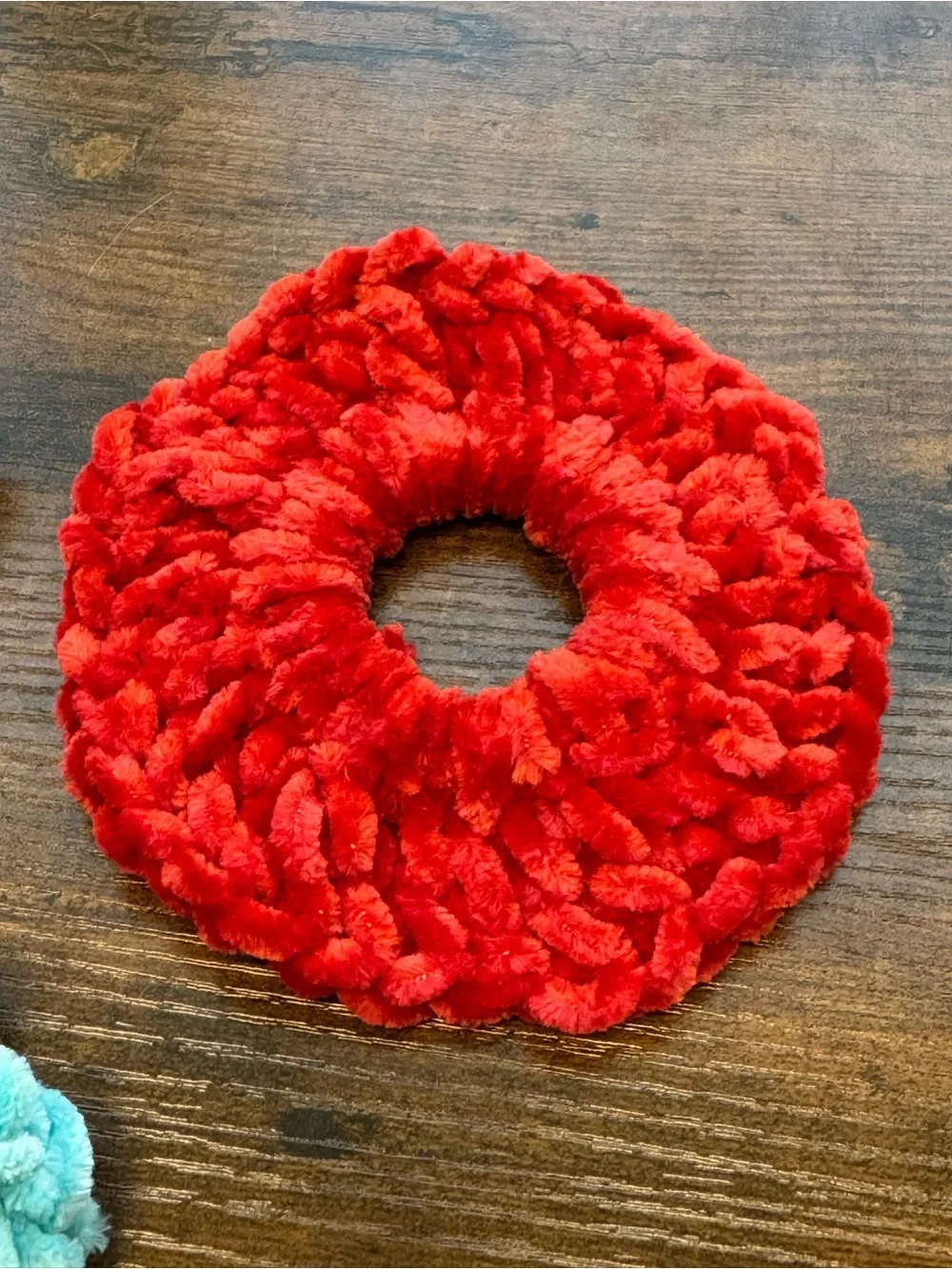Hand Made Plush Scrunchie Trio in Teal, White, and Red